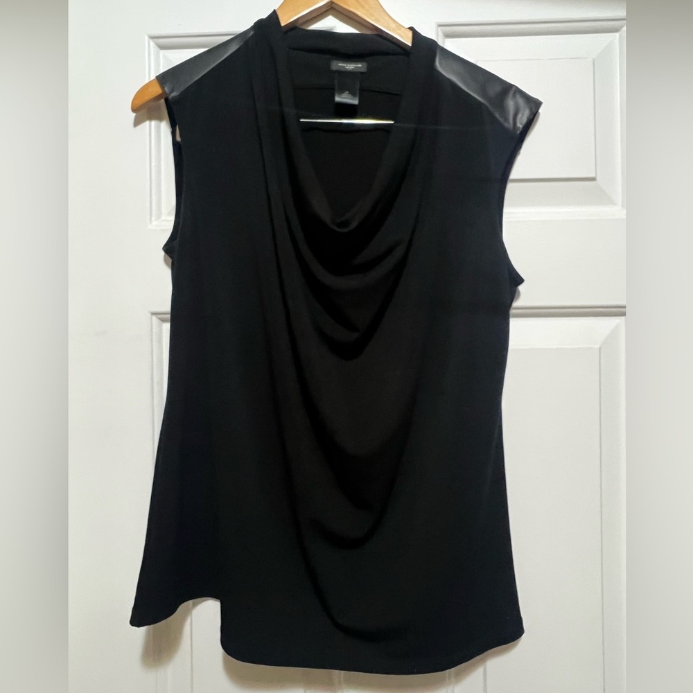 EUC - Ann Taylor Sleeveless Top with Faux Leather detail Size LO (Ptp 20)